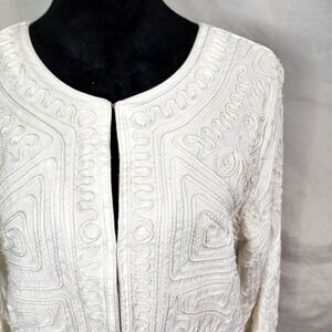 JONI B Size Large White Soutache Embroidered Collarless Jacket Blazer Old Money